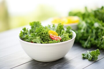 Wall Mural - bowl of kale chips beside a fresh bunch of kale