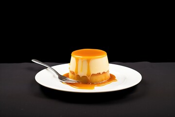 Canvas Print - flan dessert with caramel topping on a white background