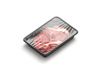 Wall Mural - Blank transparent plastic tray with beef mockup, side view