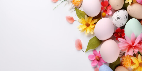 Poster - easter eggs of different colors and colors in a basket, easter wallpaper