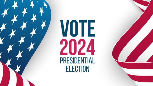 USA 2024 Presidential Elections Banner. US President Election Event. Vote Day. Waving American flag. Vector illustration.