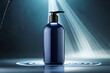cosmetic squeeze dispenser shampoo bottle , dark blue tones and raylights