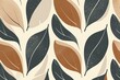 A seamless pattern of stylized leaves and organic shapes in earthy tones. Generative AI