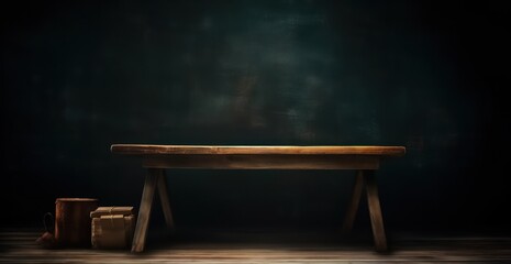 Poster - Empty wooden background with brick wall and neon lights. Brick walls, neon signs and lamps