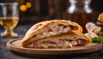 Wall Mural - A traditional Calzone Napoletano, stuffed with ricotta, mozzarella, and ham, its crust golden