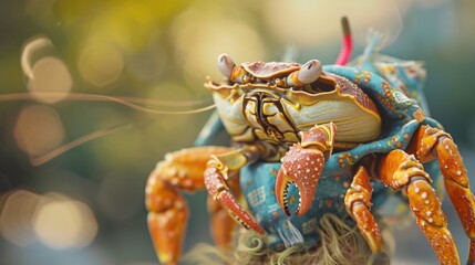 Wall Mural - A close up of a crab with orange and yellow colors, AI