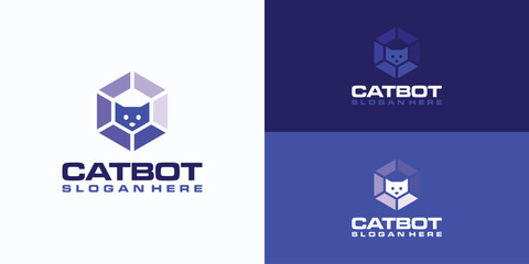 Poster - Technology hexagon vector logo design with cat silhouette inside