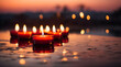 Burning candles illuminate a dark church, symbolizing hope, love, and celebration