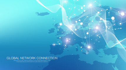 Aufkleber - Global network connection banner design template. Header social network communication in the global business concept. Big data visualization. Internet technology