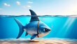 Animated fish with shark fin swimming near ocean surface, small business concept. Generative AI