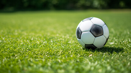  a soccer ball sits on the green grass and there is a white line created with Generative Ai