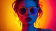 © BrandwayArt - Colorful Background with Womans Round Sunglasses