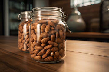 almonds in a jar on the table