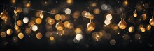 Christmas Bokeh String Lights On A Black Background For A Photo Shop Overlay