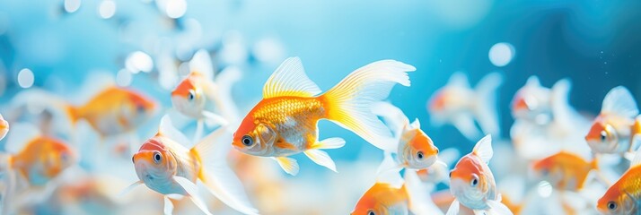 Macro photography, goldfishes in a fish tank