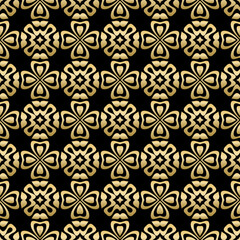 Wall Mural - Seamless pattern with golden funereal ornament on black background. Template for design in vintage style.