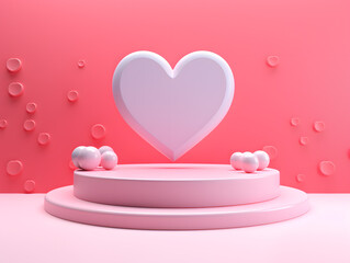 3d render of pink podium with heart shape. Valentine's day concept.