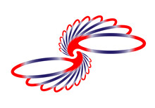 Abstract Figure, Bird, Wings, Ribbon. A Figure In Blue And Red On A White Background.
