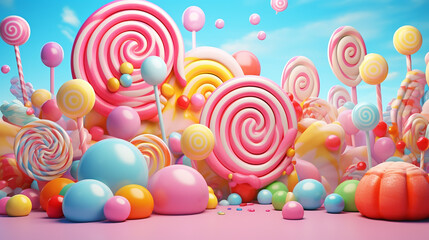Wall Mural - candies background with blue sky