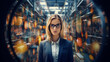 © alexkich - A girl with glasses is holding papers against the background of stock data. Falling stock prices. Audit.
