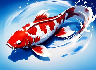 Wall Mural - An artwork of a very beautiful white and red color koi fish, paint background