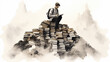 © alexkich - Knowledge Is The Path To Success. The man on top of a mountain of books. Conceptual web illustration for power of knowledge.
