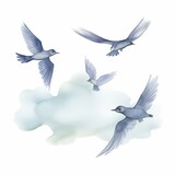 Fototapeta Pokój dzieciecy - Aquarell von einem Vogelschwarm der gegen den Himmel fliegt Illustration