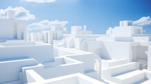 Abstract Architecture Background. 3D Render Of Modern Architecture With White Buildings And Blue Sky