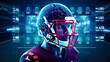 Statistics data of professional american football player in virtual studio. Postproducted generative AI illustration.