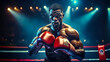 © LeArchitecto - African american boxer awaiting his fight in ring. Postproducted generative AI illustration.