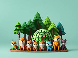 World Wildlife Day with the animal in forest , digital craft style.