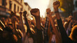 Photo of a group of black people with raised fists as a sign of fighting for their rights