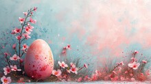 Easter Egg In Pastel Colors Illustration. Watercolor Style. Beautiful Easter Egg With Abstract Flowers Pattern Inside. Copy Space For Text. For Banners, Children Books, Invitations. 