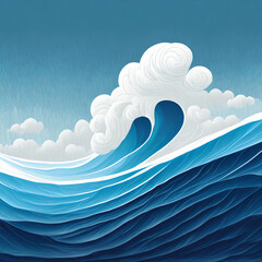 Wall Mural - Minimalist Cloud Background with abstract wave in blue and white