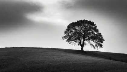 Wall Mural - Minimalist photo of black and white and silhouetted lonely tree