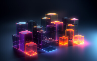 Wall Mural - neon color abstract squares background,created with generative ai tecnology.