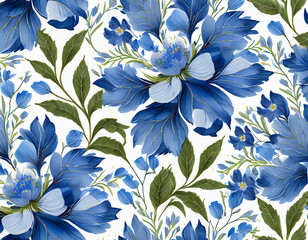 Wall Mural - seamless floral pattern - blue flowers on a white background