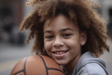 shot of a young girl holding a basketball