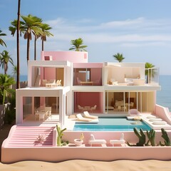 Poster - Luxury pink mansion in barbie style.