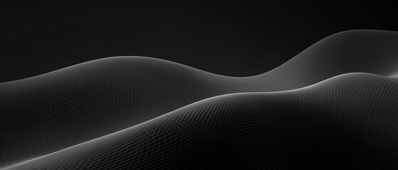 Poster - Dynamic anthracite net waves: abstract gray texture on black background - web design banner concept