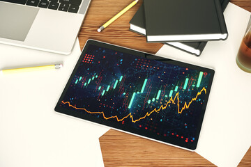 Aufkleber - Top view of abstract creative financial graph on modern digital tablet screen, forex and investment concept. 3D Rendering