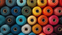 Closeup Of Colourful Cotton Reels For Sewing Machines