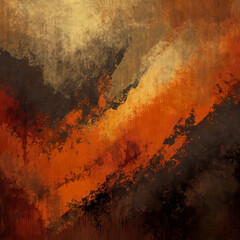 Wall Mural - Abstract, worn, digitally painted vintage background in warm dark colors - brown, orange, black