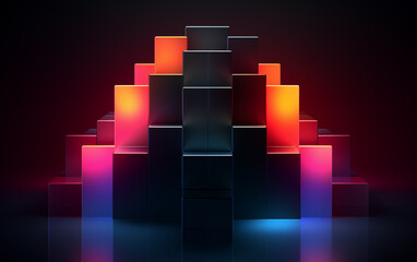 Wall Mural - Neon color abstract squares background,created with Generative AI tecnology.