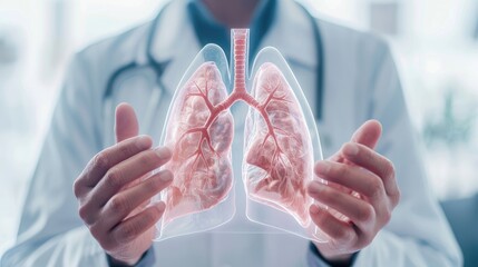 Close Up Diseases of the lung in the picture in the hands of a doctor, heart disease patient, a chest pain to his doctor.