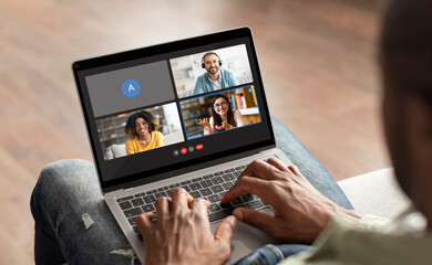 Poster - African american guy attending online club of like-minded people