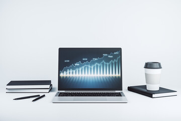 Poster - Abstract creative financial graph on modern laptop monitor, forex and investment concept. 3D Rendering