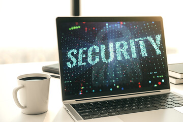 Poster - Cyber security creative concept on modern laptop monitor. 3D Rendering