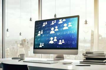 Poster - Social network concept on modern laptop screen. 3D Rendering