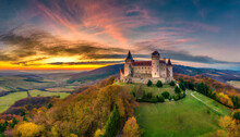 Awesome Panoramic Isolated HDR Shot Of A Castle At Sunset